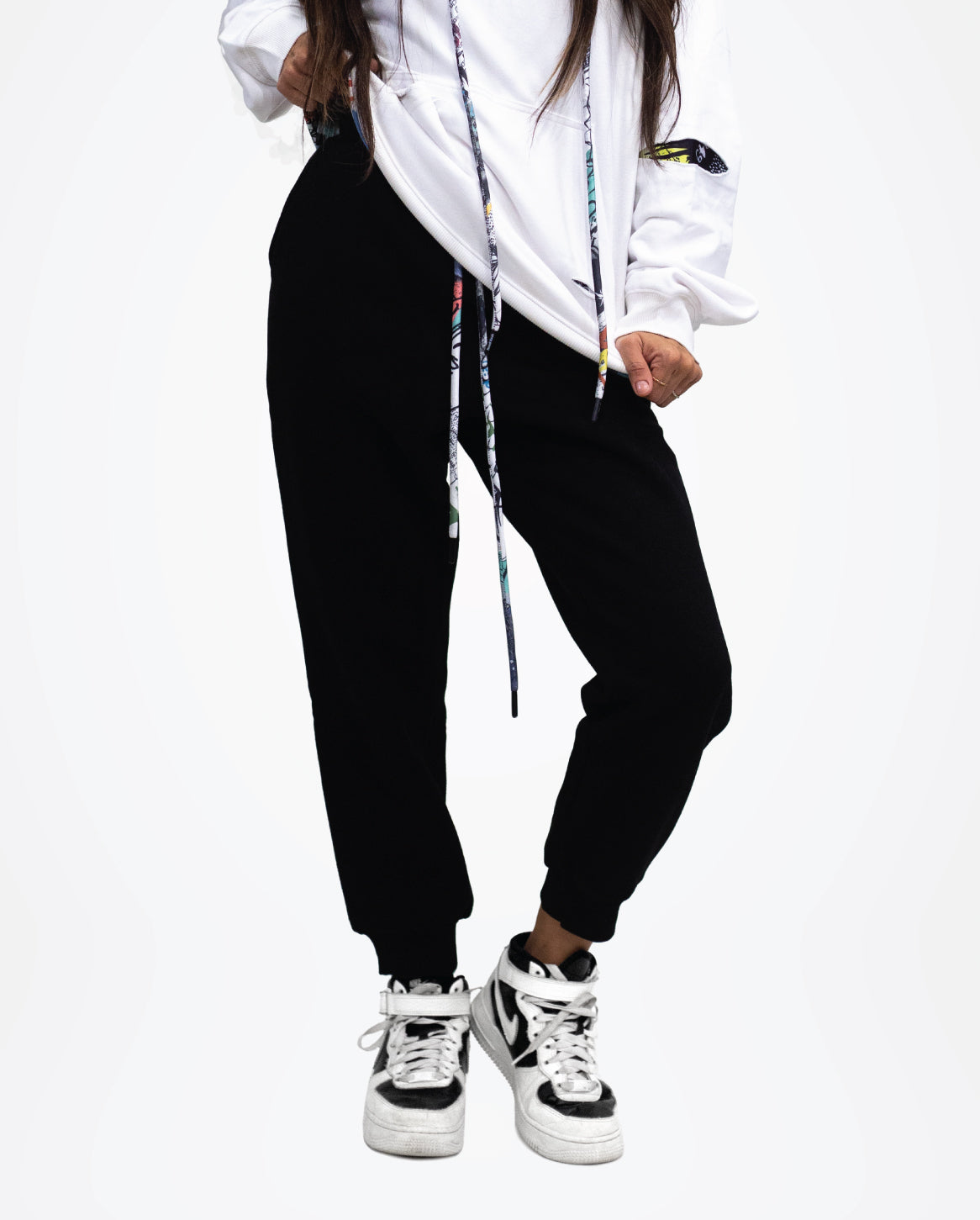 Black joggers with white stripe womens hot sale