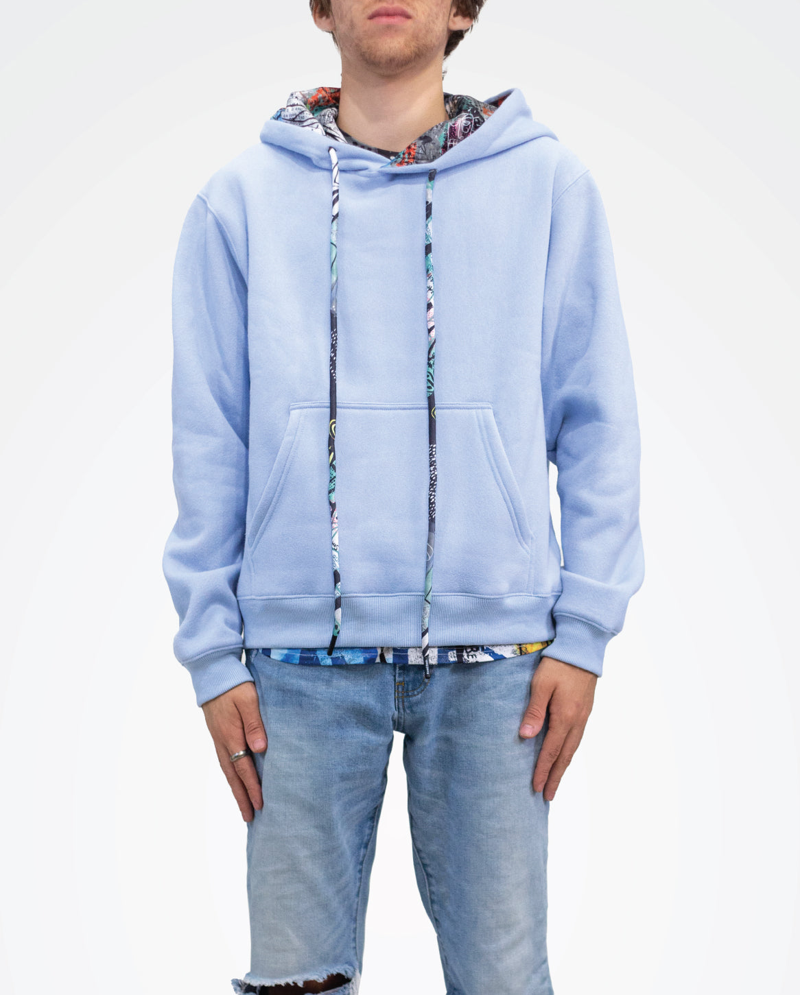 The London Men Light Blue Graffiti Hoodie